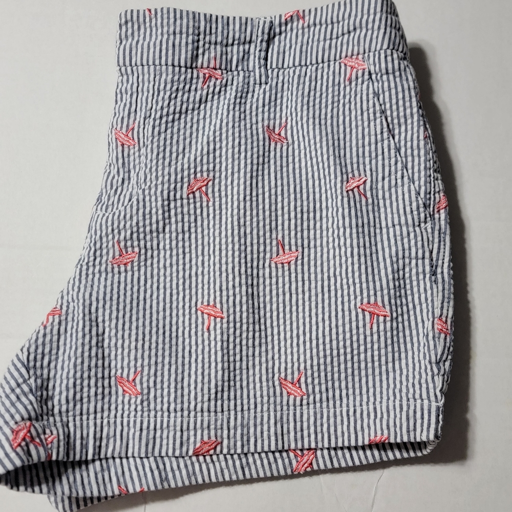 Blue/White With Pink Umbrellas Seersucker Shorts Cotton Size 10